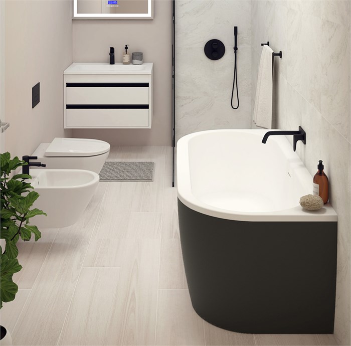 Акриловая ванна CEZARES SLIM WALL-180-80-60-NERO-SET SLIM WALL-180-80-60-NERO-SET - фото 131411