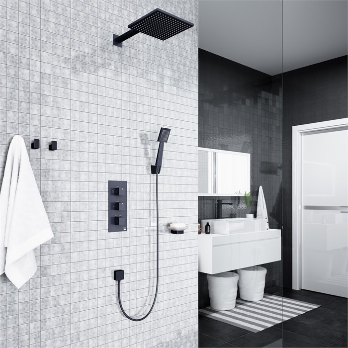 Душевая система Timo Tetra-Thermo SX-0179/03SM скрытого монтажа с термостатом, черная матовая SX-0179/03SM - фото 131714