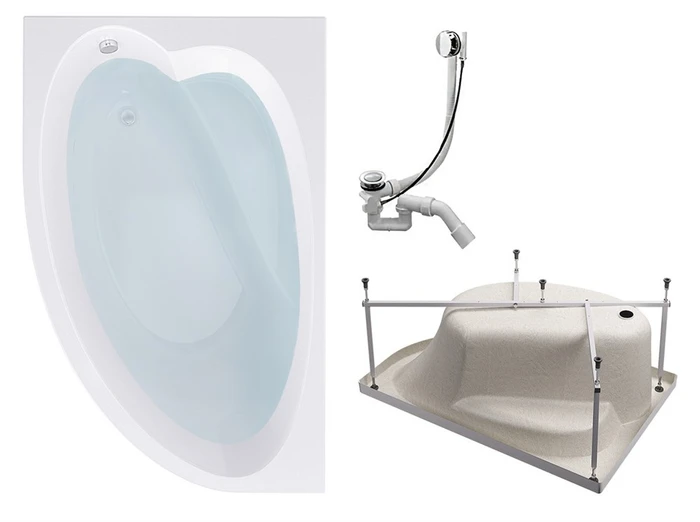 Комплект Акриловая ванна TIMO IVA1595L 150*95*70+Каркас + Слив-перелив IVA1595L-KTIVA15-SPV1505