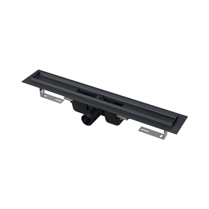 Alcaplast  APZ1BLACK Водоотводящий желоб с порогами для перфорированной решетки, черный-мат горизонтальный сток, 550 мм  APZ1BLACK-550 APZ1BLACK-550 - фото 138022