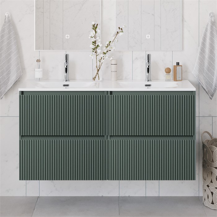 Тумба с раковиной подвесная BelBagno UNO-1200-4C-SO-VO Еловый матовый, раковина белая BB-8099-120-2 с 2-я чашами 12801 - фото 149866
