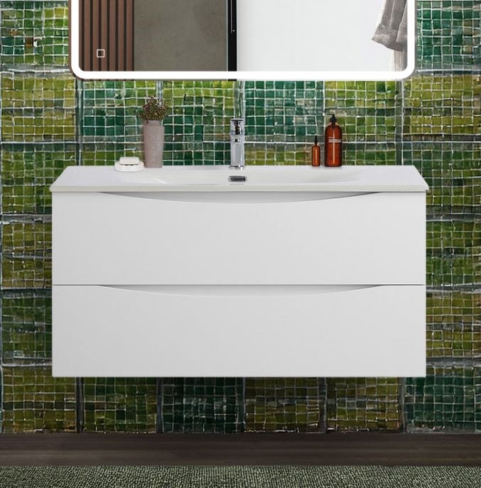Тумба с раковиной подвесная BelBagno MARINO-CER-N-1000-2C-SO-BL-P Bianco Lucido, раковина белая BB-8099-100 13048 - фото 149956
