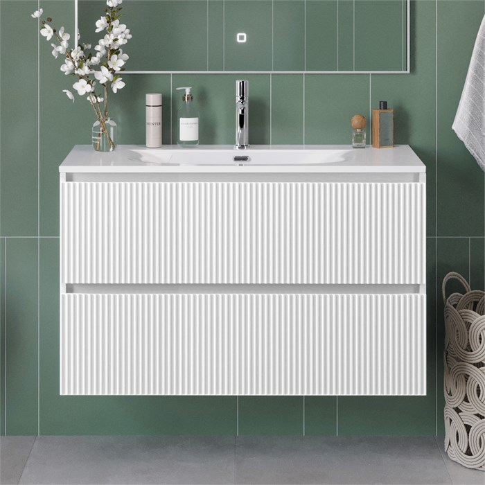 Тумба с раковиной подвесная BelBagno UNO-MINI-1000-2C-SO-BO Bianco Opaco, раковина белая BB-8099-3-100 12966 - фото 150077