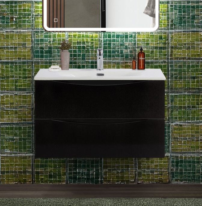 Тумба с раковиной подвесная BelBagno MARINO-CER-N-800-2C-SO-NL-P Nero Lucido, раковина белая BB-8099-80 13019 - фото 150307