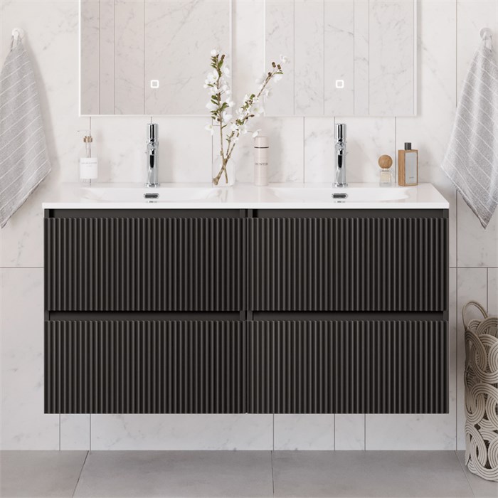 Тумба с раковиной подвесная BelBagno UNO-1200-4C-SO-GSO Темно-Серый матовый, раковина белая BB-8099-120-2 с 2-я чашами 12802 - фото 150393