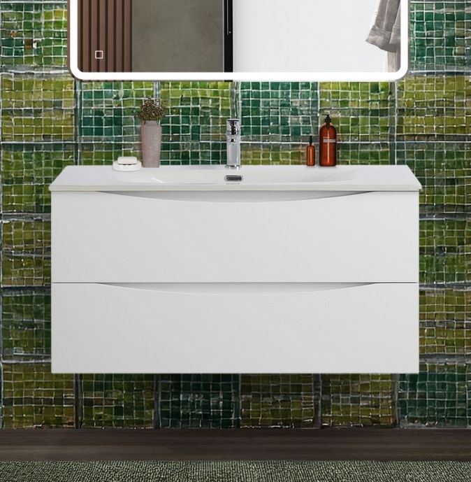 Тумба с раковиной подвесная BelBagno MARINO-CER-N-1000-2C-SO-BO-P Bianco Opaco, раковина белая BB-8099-100 13049 - фото 150470