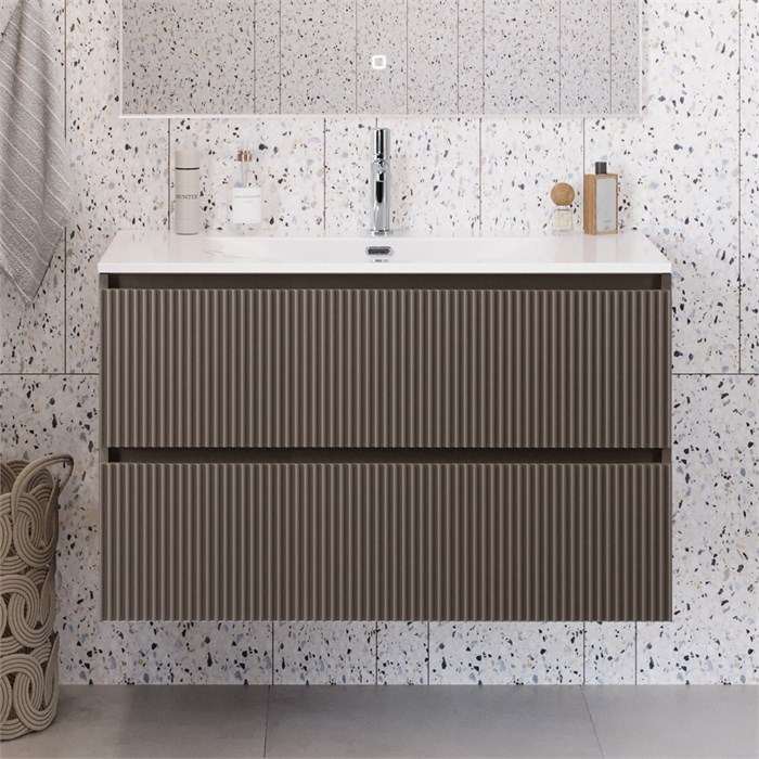 Тумба с раковиной подвесная BelBagno UNO-MINI-1000-2C-SO-CO Бежевый матовый, раковина белая BB-8099-3-100 12967 - фото 155257