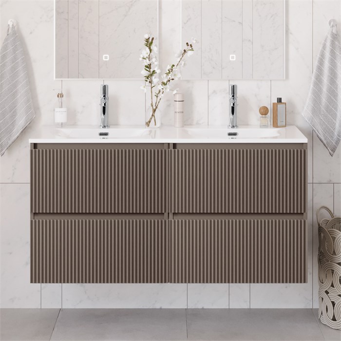 Тумба с раковиной подвесная BelBagno UNO-1200-4C-SO-CO Бежевый матовый, раковина белая BB-8099-120-2 с 2-я чашами 12799 - фото 155321