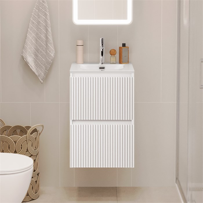 Тумба с раковиной подвесная BelBagno UNO-MINI-400-2C-SO-BO Bianco Opaco, раковина белая BB-8099-3-40 12849 - фото 155370