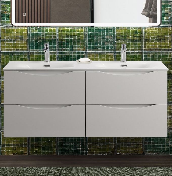 Тумба с раковиной подвесная BelBagno MARINO-CER-N-1200-4C-SO-BO-P Bianco Opaco, раковина белая BB-8099-120-2 с 2-я чашами 13082 - фото 155459