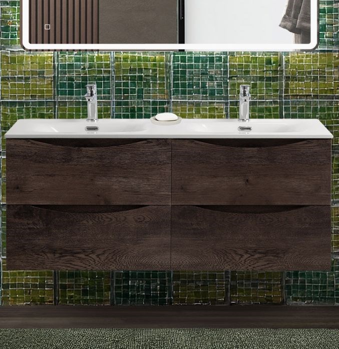 Тумба с раковиной подвесная BelBagno MARINO-CER-N-1200-4C-SO-RNG-P Rovere Nature Grigio, раковина белая BB-8099-120-2 с 2-я чашами 13086 - фото 155474