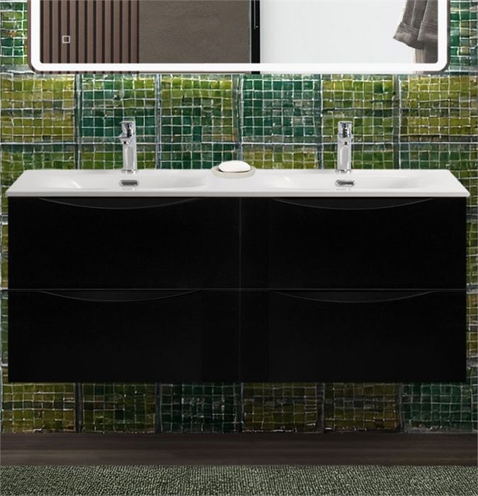 Тумба с раковиной подвесная BelBagno MARINO-CER-N-1200-4C-SO-NL-P Nero Lucido, раковина белая BB-8099-120-2 с 2-я чашами 13083 - фото 155492