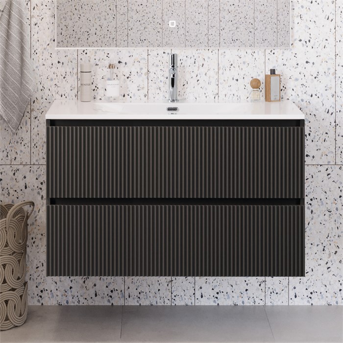 Тумба с раковиной подвесная BelBagno UNO-MINI-900-2C-SO-GSO Темно-Серый матовый, раковина белая BB-8099-3-90 12960 - фото 155636