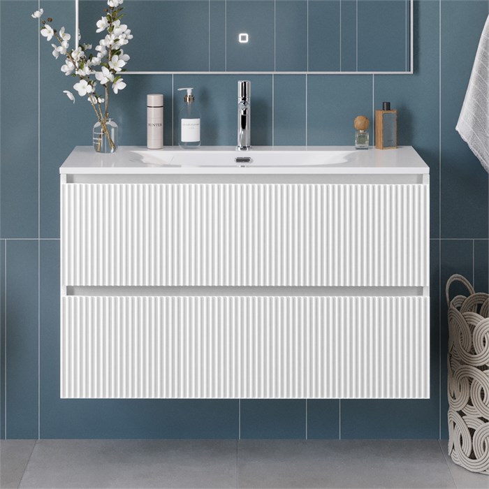 Тумба с раковиной подвесная BelBagno UNO-1000-2C-SO-BO Bianco Opaco, раковина белая BB-8099-100 12774 - фото 155802