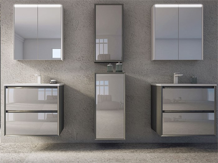 Мебель для ванной CEZARES GLASS Antracite 60 см с раковиной из искусственного камня 5230 - фото 157947