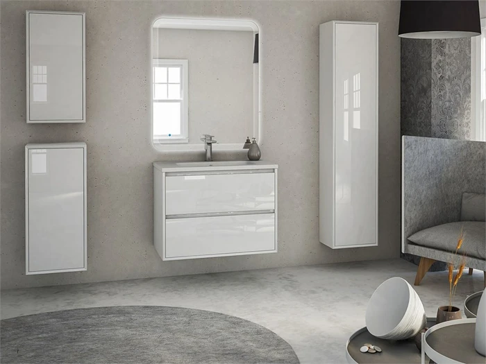 Мебель для ванной CEZARES GLASS Bianco Lucido с раковиной из искусственного камня 5226