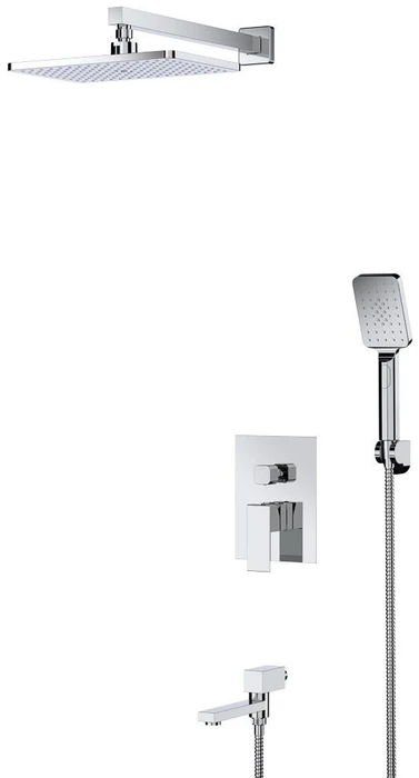 SLIDER-VDSET-01 Душевой комплект встраиваемый с изливом (смеситель, верхний душ, ручной душ со шлангом, излив, штуцер с держателем), хром SLIDER-VDSET-01