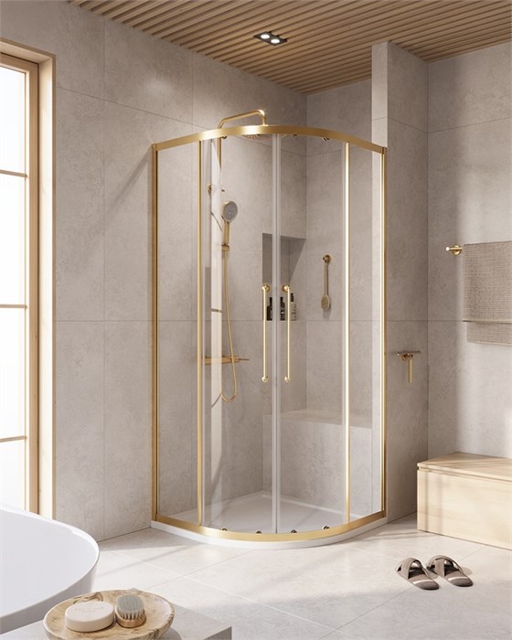 Душевой уголок Cezares RELAX-304-R-2-90-C-BORO, 90х90х200, профиль брашированное золото, прозрачное стекло RELAX-304-R-2-90-C-BORO - фото 170834