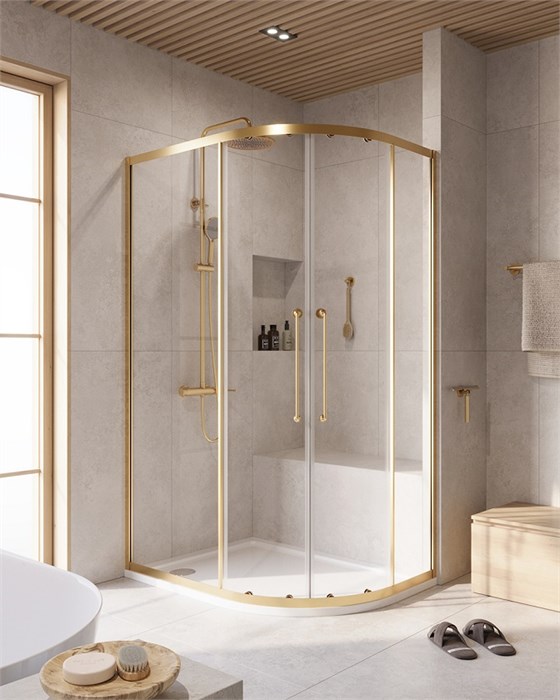 Душевой уголок Cezares RELAX-304-RH-2-120/90-C-BORO, 120х90х200, профиль брашированное золото, прозрачное стекло RELAX-304-RH-2-120/90-C-BORO - фото 170841