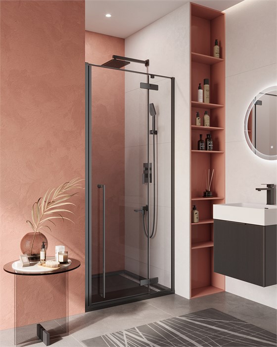 Душевая дверь Cezares LINER-B-12-90-C-NERO-R, 90х195, правосторонняя, профиль черный матовый, стекло прозрачное LINER-B-12-90-C-NERO-R - фото 171275