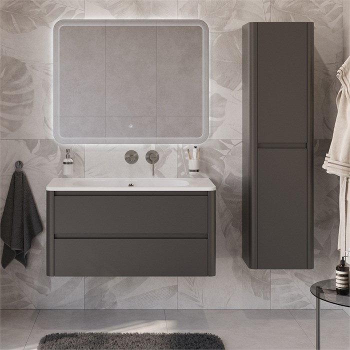 Тумба с раковиной подвесная CEZARES RELAX 100 Оружейная сталь, раковина белая без отверстия под смеситель 203968