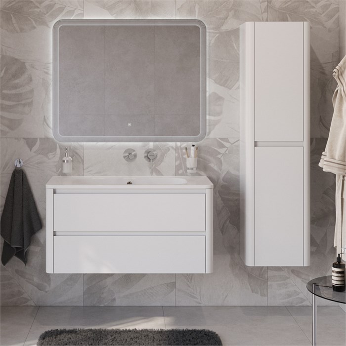 Тумба с раковиной подвесная CEZARES RELAX 100 Bianco Lucido, раковина белая без отверстия под смеситель 203965