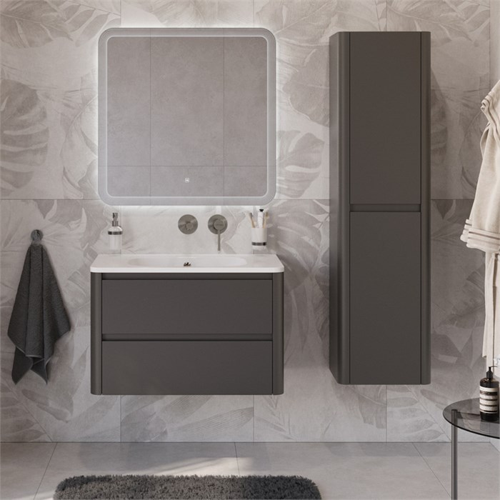 Тумба с раковиной подвесная CEZARES RELAX 80 Оружейная сталь, раковина белая без отверстия под смеситель 203963