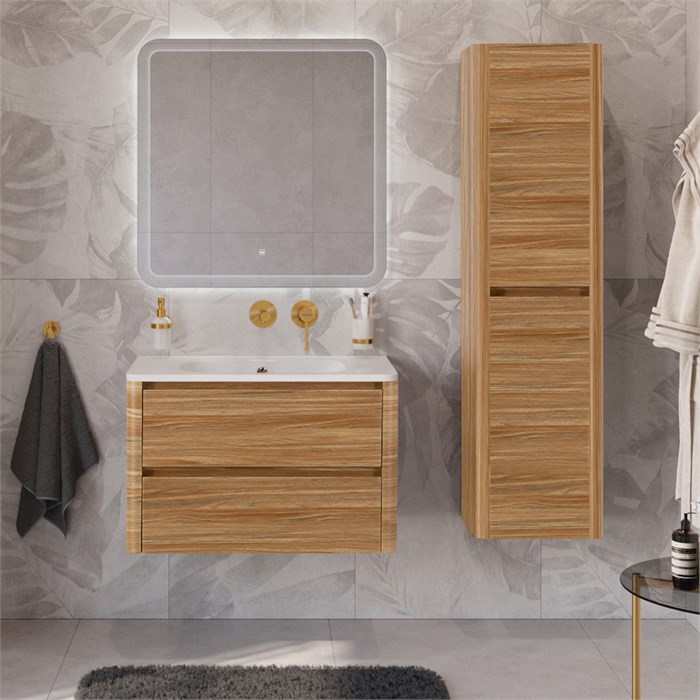 Тумба с раковиной подвесная CEZARES RELAX 80 Дуб карамельный, раковина белая без отверстия под смеситель 203962