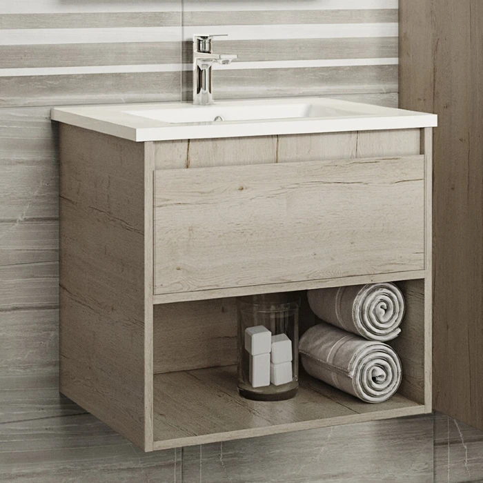 Дунай - 60 Тумба подвесная с 1 ящиком и нишей (цвет Дуб белый) / раковина УТ000010529