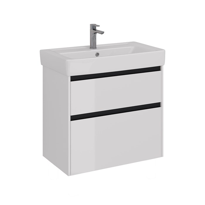 Тумба Lemark COMBI LM03C80T-black, 80 см под 1 раковину, подвесная/напольная, 2 ящика, цвет планки: Чёрный, цвет корпуса, фасада: Белый глянец LM03C80T-BLACK - фото 200607