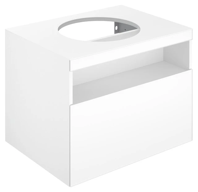 KEUCO STAGELINE Тумба под умывальник, 1 ящик, без подсветки, со столешницей, 650x550x490 мм, к./ф.: белый (ламинир. матовый)/белый глянцевый (стекло) 32853300000