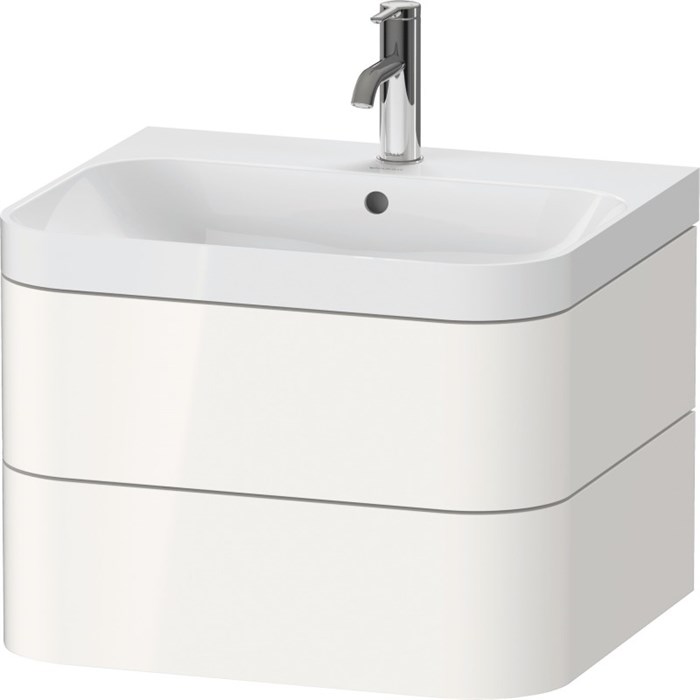 Раковина Duravit Happy D.2 Plus HP4345O2222, 57,5 см, с подвесной тумбой с двумя ящиками, с переливом, с площадкой под смеситель, с нажимным выпуском, включая малогабаритный сифон, белый глянец HP4345O2222 - фото 201860