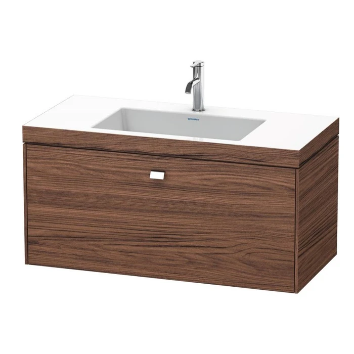 Раковина Duravit Brioso BR4602O1021, 100 см, с подвесной тумбой, без перелива, с площадкой под смеситель, с выпуском с керамической крышкой, включая малогабаритный сифон, белый, орех темный BR4602O1021