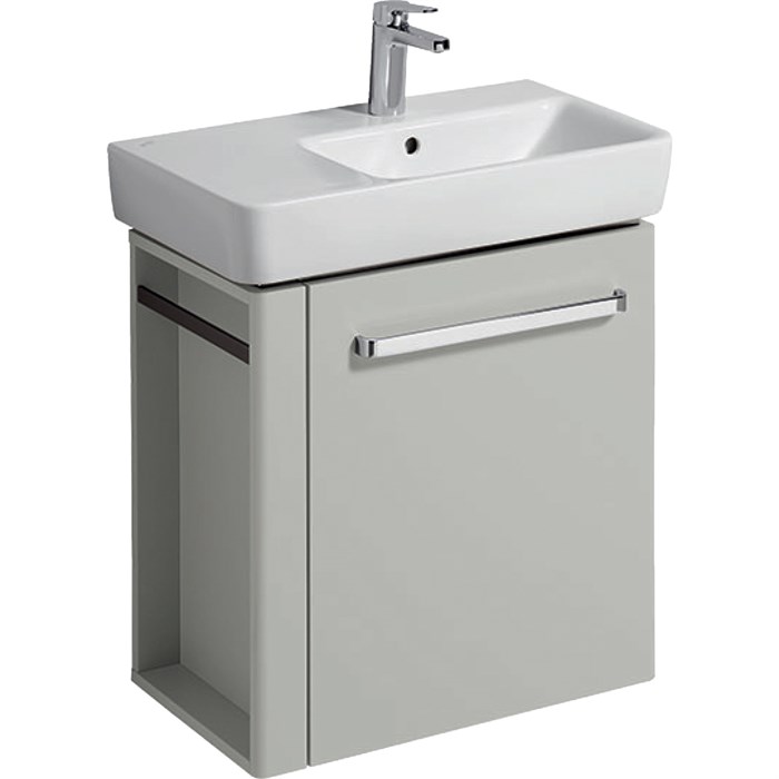 Geberit Renova Compact Шкафчик под раковину, 590х604х337 мм, с держателем для полотенец слева, корпус светло-серый матовый, фасад светло-серый глянец 862266000 862266000