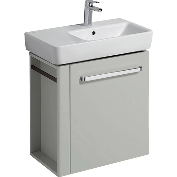 Geberit Renova Compact Шкафчик под раковину, 590х604х337 мм, с держателем для полотенец слева, корпус светло-серый матовый, фасад светло-серый глянец 862266000 862266000