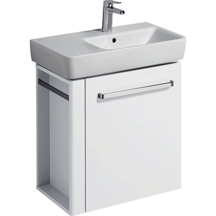 Geberit Renova Compact Шкафчик под раковину, 590х604х337 мм, с держателем для полотенец слева, корпус белый матовый, фасад белый глянец 862265000 862265000 - фото 203303