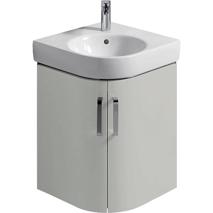 Geberit Renova Compact Шкафчик под раковину угловой, 690х604 мм, длина стороны 482 мм, корпус светло-серый матовый, фасад светло-серый глянец 862151000 862151000 - фото 203323