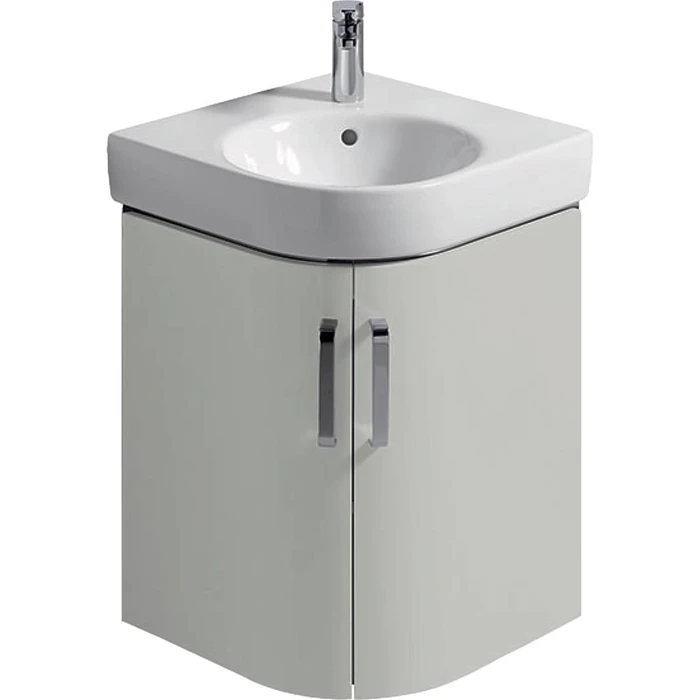 Geberit Renova Compact Шкафчик под раковину угловой, 690х604 мм, длина стороны 482 мм, корпус светло-серый матовый, фасад светло-серый глянец 862151000 862151000