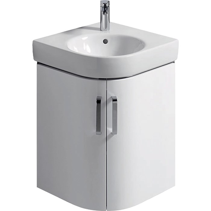 Geberit Renova Compact Шкафчик под раковину угловой, 690х604 мм, длина стороны 482 мм, корпус белый матовый, фасад белый глянец 862150000 862150000