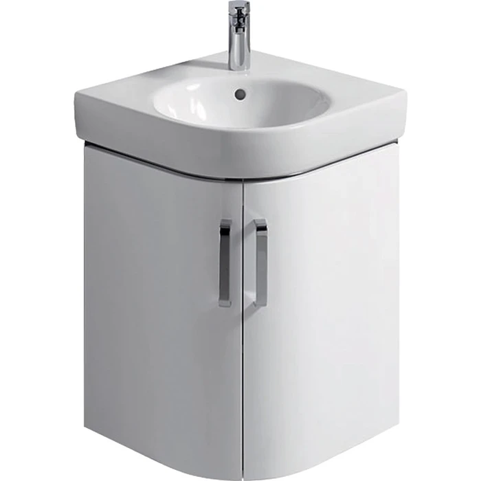 Geberit Renova Compact Шкафчик под раковину угловой, 690х604 мм, длина стороны 482 мм, корпус белый матовый, фасад белый глянец 862150000 862150000