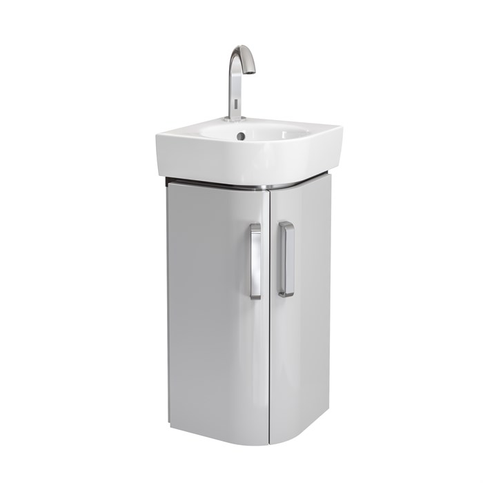 Geberit Renova Compact Шкафчик под раковину угловой, 425х604 мм, длина стороны 305 мм, корпус светло-серый матовый, фасад светло-серый глянец 862133000 862133000 - фото 203335