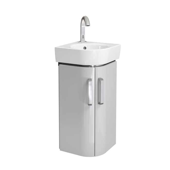 Geberit Renova Compact Шкафчик под раковину угловой, 425х604 мм, длина стороны 305 мм, корпус светло-серый матовый, фасад светло-серый глянец 862133000 862133000
