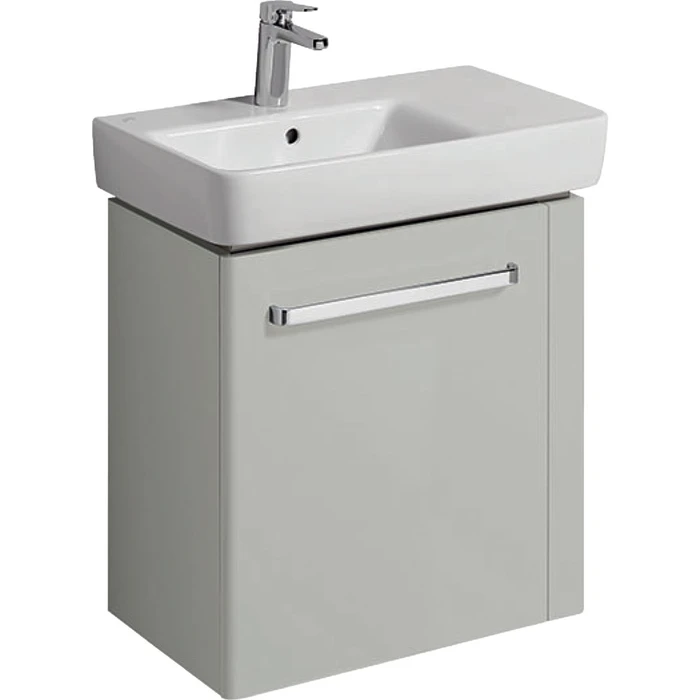 Geberit Renova Compact Шкафчик под раковину, 590х604х222 мм, с держателем для полотенец справа, корпус светло-серый матовый, фасад светло-серый глянец 862066000 862066000