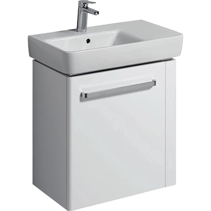 Geberit Renova Compact Шкафчик под раковину, 590х604х222 мм, с держателем для полотенец справа, корпус белый матовый, фасад белый глянец 862065000 862065000 - фото 203358