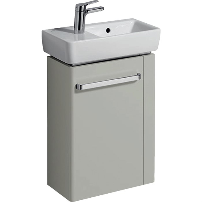 Geberit Renova Compact Шкафчик под раковину, 448х604х222 мм, с держателем для полотенец справа, корпус светло-серый матовый, фасад светло-серый глянец 862051000 862051000 - фото 203389