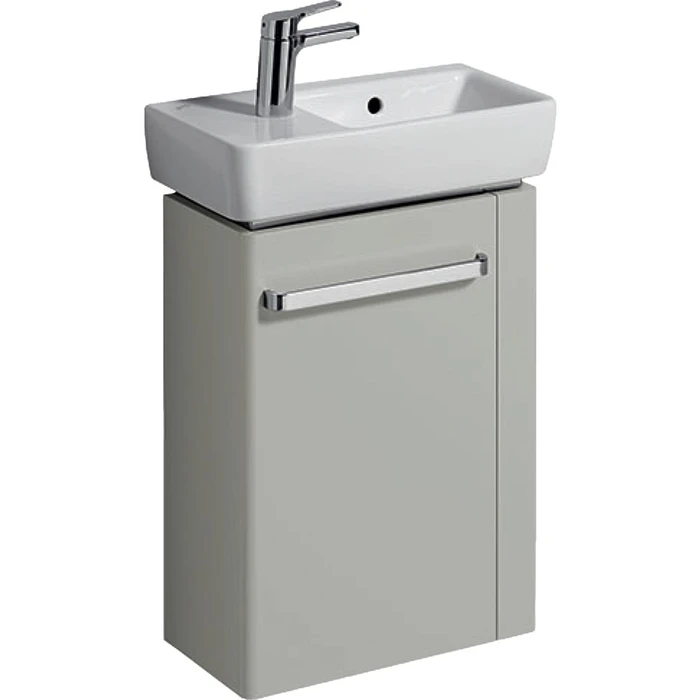 Geberit Renova Compact Шкафчик под раковину, 448х604х222 мм, с держателем для полотенец справа, корпус светло-серый матовый, фасад светло-серый глянец 862051000 862051000