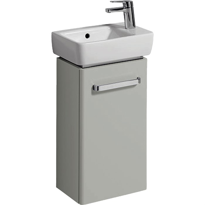 Geberit Renova Compact Шкафчик под раковину, 348х604х222 мм, крепление дверей справа/слева, корпус светло-серый матовый, фасад светло-серый глянец 862041000 862041000 - фото 203414