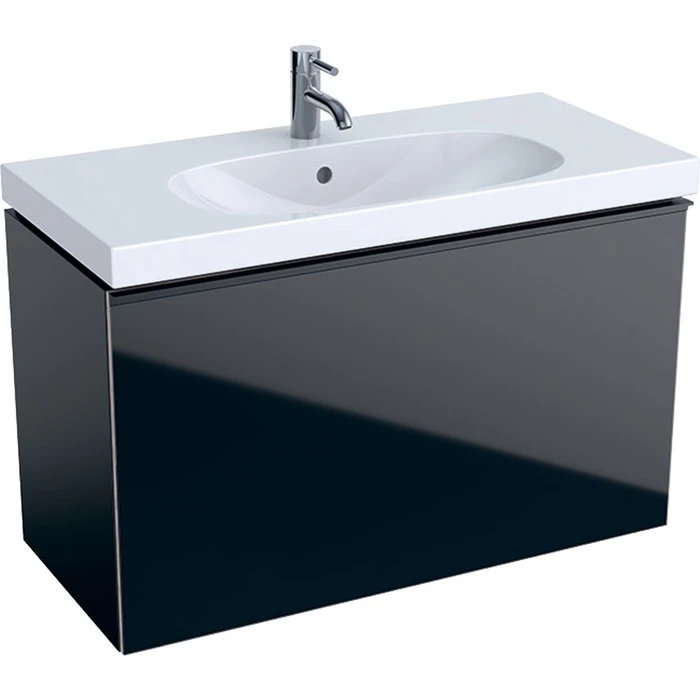 Geberit Acanto Шкафчик под раковину Compact, 890 x 535 x 416 мм, фронтальная часть: черное стеклокорпус: черный матовый — лакированный 500.616.16.1 500.616.16.1