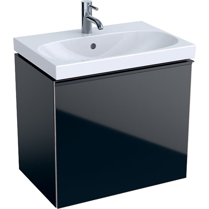 Geberit Acanto Шкафчик под раковину Compact, 595 x 535 x 416 мм, фронтальная часть: черное стеклокорпус: черный матовый — лакированный 500.614.16.1 500.614.16.1 - фото 203857