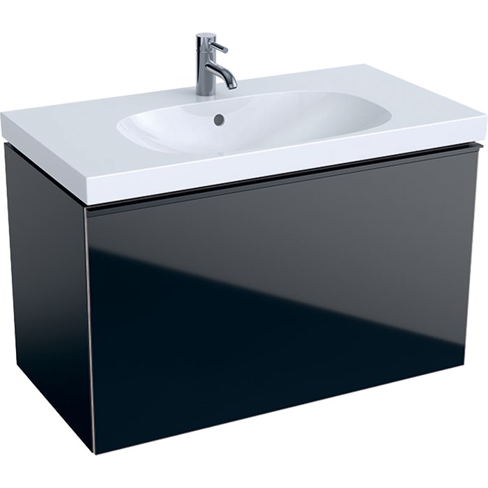 Geberit Acanto Шкафчик под раковину 890 x 535 x 476 мм, фронтальная часть: черное стеклокорпус: черный матовый — лакированный 500.612.16.1 500.612.16.1 - фото 203909